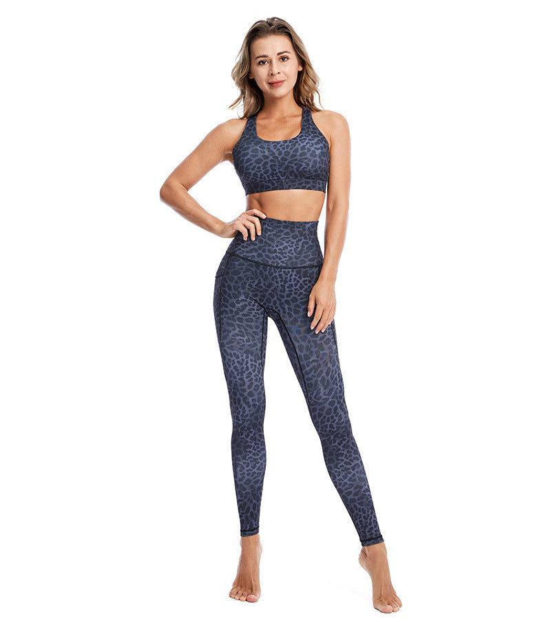 Leopard Print Women High Impact Yoga Bra strappy Yoga Set Sports Suits